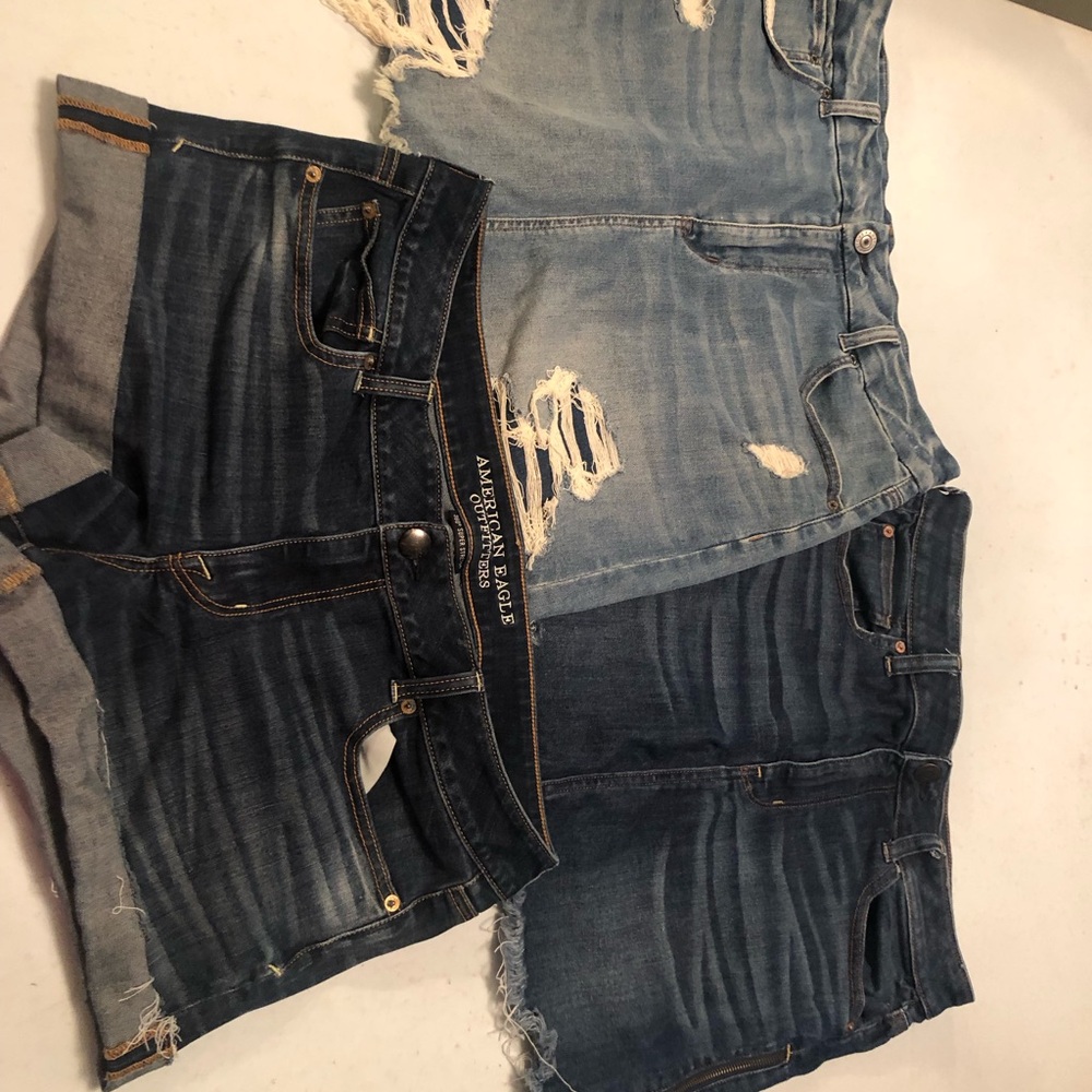 American Eagle Outfitters Women's Distressed Denim Shorts and Skirts - Blue
